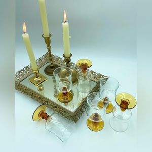 French Amber Stem Glassware